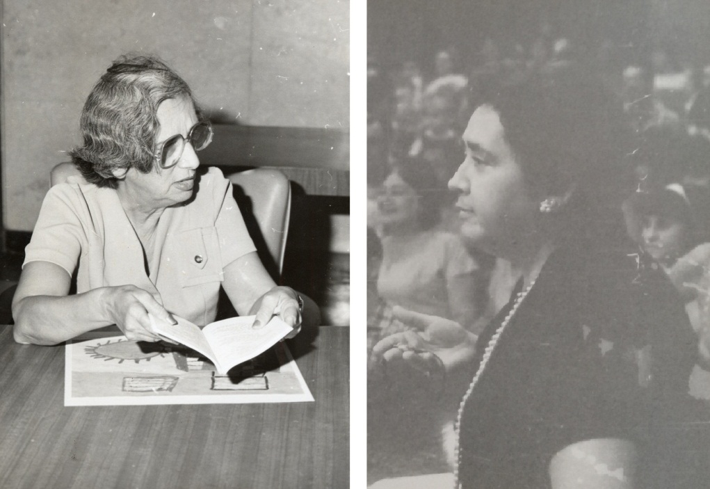 Foto de Cleva Solís, bibliotecaria y poeta. A la derecha, María Lastayo, experta bibliotecaria en labores de selección y adquisición de libros.    